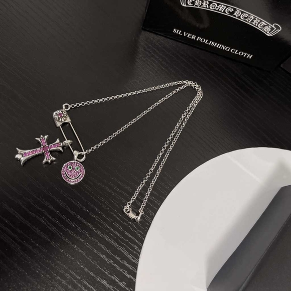 chrome hearts pink smiley cross necklace - Picture 8 of 9